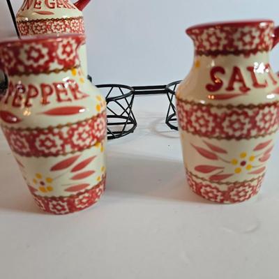 Temp-tations Old World Red Oil & Vinegar Cruet Set with Salt & Pepper Shakers + Trivet