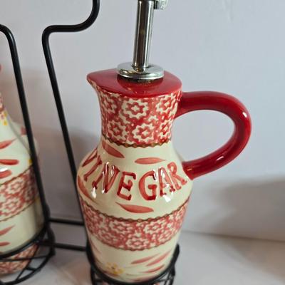 Temp-tations Old World Red Oil & Vinegar Cruet Set with Salt & Pepper Shakers + Trivet