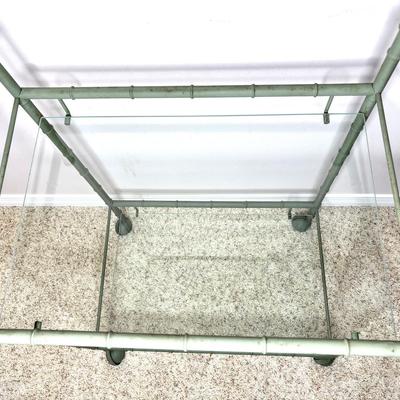 Metal Bamboo Style Olive Green Tea Cart