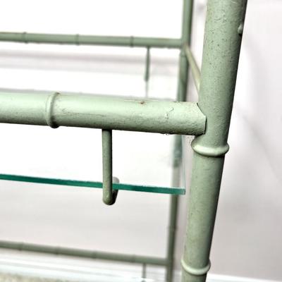 Metal Bamboo Style Olive Green Tea Cart