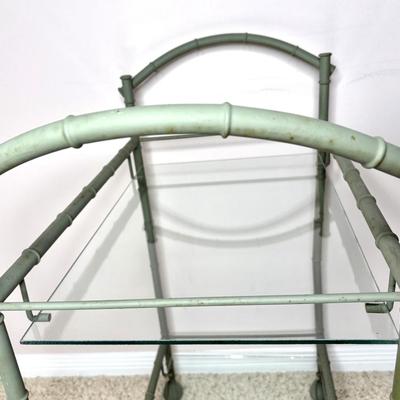 Metal Bamboo Style Olive Green Tea Cart