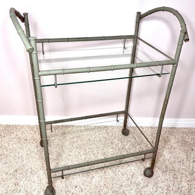 Metal Bamboo Style Olive Green Tea Cart