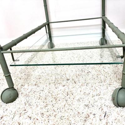 Metal Bamboo Style Olive Green Tea Cart