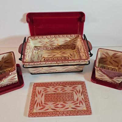 Temptations Old World Red 7-Piece Baker & Serving Set with Trivet