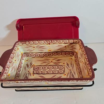 Temptations Old World Red Rectangular Bakers with Lids & Racks – 4-Piece Set