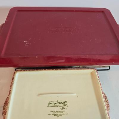 Temptations Old World Red Rectangular Bakers with Lids & Racks – 4-Piece Set