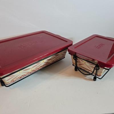 Temptations Old World Red Rectangular Bakers with Lids & Racks – 4-Piece Set