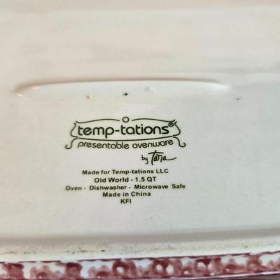 Temptations Old World Red Rectangular Bakers with Lids & Racks – 4-Piece Set