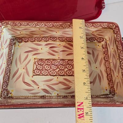 Temptations Old World Red Rectangular Bakers with Lids & Racks – 4-Piece Set