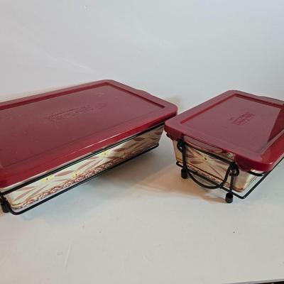 Temptations Old World Red Rectangular Bakers with Lids & Racks – 4-Piece Set