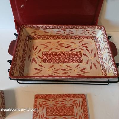 Temptations Old World Red 8-Piece Baking & Serving Set with Trivet
