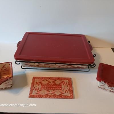 Temptations Old World Red 8-Piece Baking & Serving Set with Trivet
