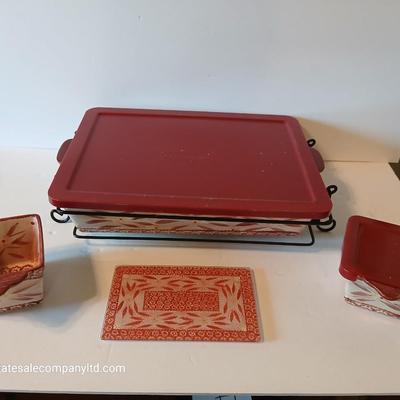 Temptations Old World Red 8-Piece Baking & Serving Set with Trivet