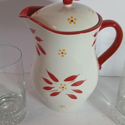 Temp-tations Old World Red Pitcher with 6 Glasses + Mini Loaf Baker