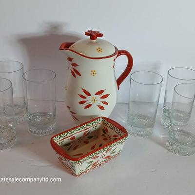 Temp-tations Old World Red Pitcher with 6 Glasses + Mini Loaf Baker