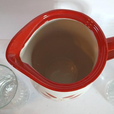 Temp-tations Old World Red Pitcher with 6 Glasses + Mini Loaf Baker