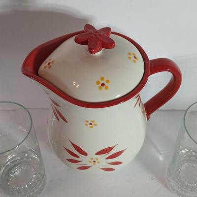 Temp-tations Old World Red Pitcher with 6 Glasses + Mini Loaf Baker