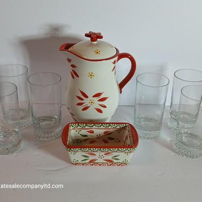 Temp-tations Old World Red Pitcher with 6 Glasses + Mini Loaf Baker