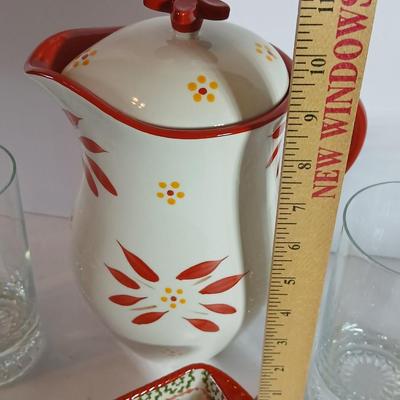 Temp-tations Old World Red Pitcher with 6 Glasses + Mini Loaf Baker