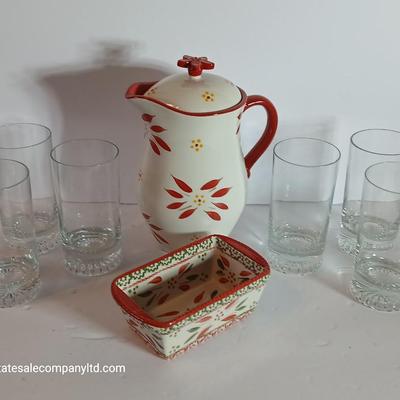 Temp-tations Old World Red Pitcher with 6 Glasses + Mini Loaf Baker