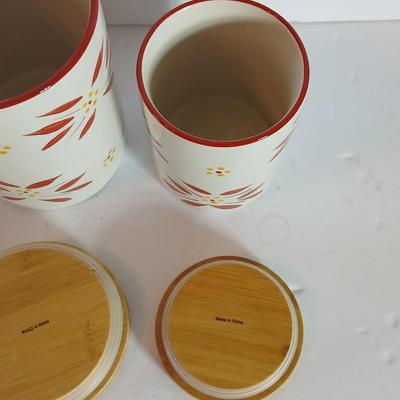 Temp-tations Old World Red Ceramic Canister Trio with Bamboo Lids