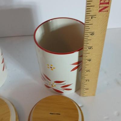 Temp-tations Old World Red Ceramic Canister Trio with Bamboo Lids