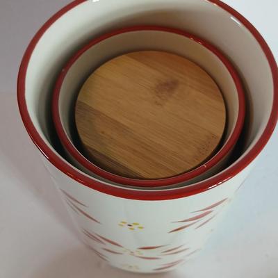 Temp-tations Old World Red Ceramic Canister Trio with Bamboo Lids