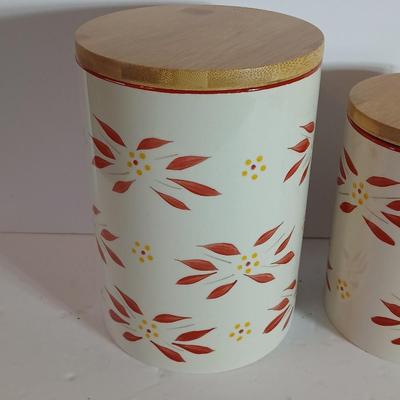 Temp-tations Old World Red Ceramic Canister Trio with Bamboo Lids
