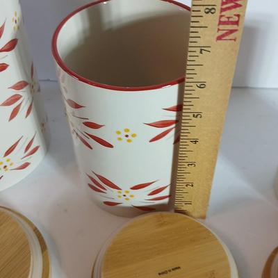 Temp-tations Old World Red Ceramic Canister Trio with Bamboo Lids
