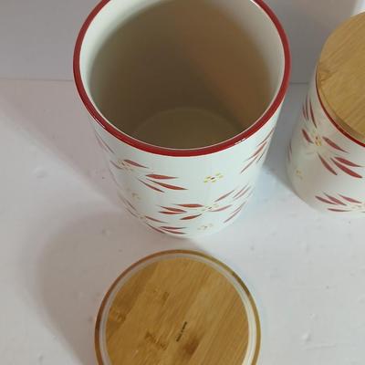 Temp-tations Old World Red Ceramic Canister Trio with Bamboo Lids