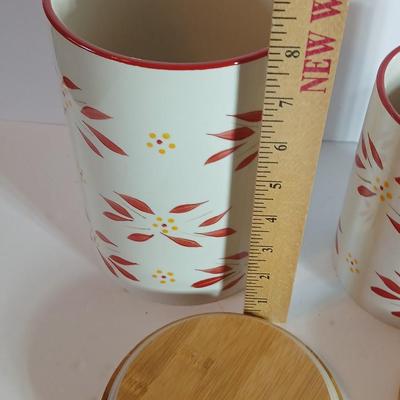 Temp-tations Old World Red Ceramic Canister Trio with Bamboo Lids
