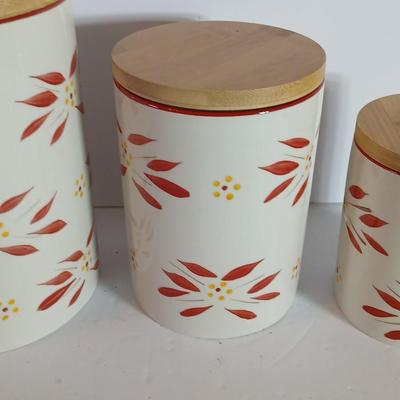 Temp-tations Old World Red Ceramic Canister Trio with Bamboo Lids