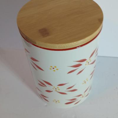 Temp-tations Old World Red Ceramic Canister Trio with Bamboo Lids