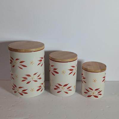 Temp-tations Old World Red Ceramic Canister Trio with Bamboo Lids