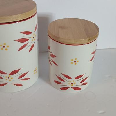 Temp-tations Old World Red Ceramic Canister Trio with Bamboo Lids