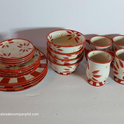 Temp-tations Old World Red 16-Piece Ceramic Dinnerware Set – Plates, Bowls & Mugs
