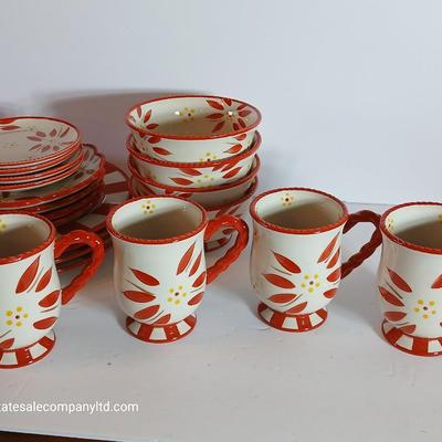 Temp-tations Old World Red 16-Piece Ceramic Dinnerware Set – Plates, Bowls & Mugs