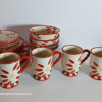 Temp-tations Old World Red 16-Piece Ceramic Dinnerware Set – Plates, Bowls & Mugs