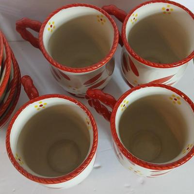 Temp-tations Old World Red 16-Piece Ceramic Dinnerware Set – Plates, Bowls & Mugs