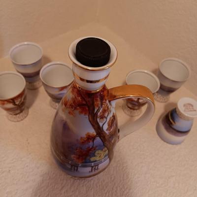 LILY KINA HAND PAINTED SAKI DECANTER AND CUPS