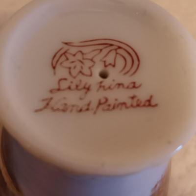 LILY KINA HAND PAINTED SAKI DECANTER AND CUPS