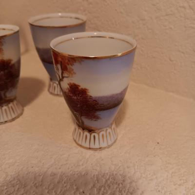 LILY KINA HAND PAINTED SAKI DECANTER AND CUPS