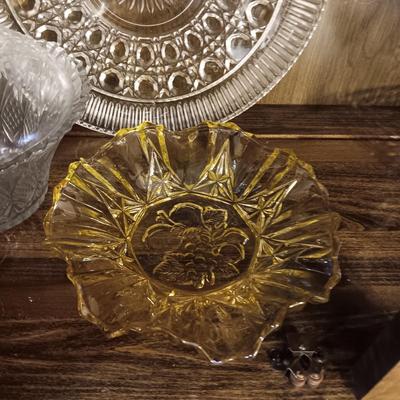 GLASS BASKET AND SERVING PIECES