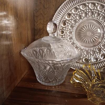 GLASS BASKET AND SERVING PIECES