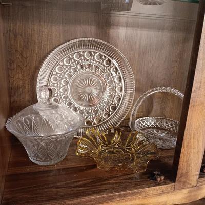 GLASS BASKET AND SERVING PIECES