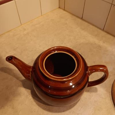 INLAID WOOD CUTTING BOARD, WOODEN SHAKERS, TEAPOT, PAPER TOWEL HOLDER AND RELISH DISH