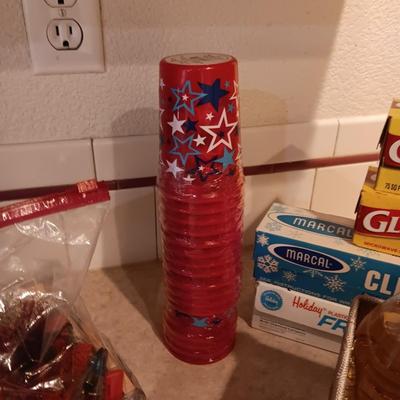FOOD WRAP, LARGE VARIETY OF SPICES AND PLASTIC CUPS