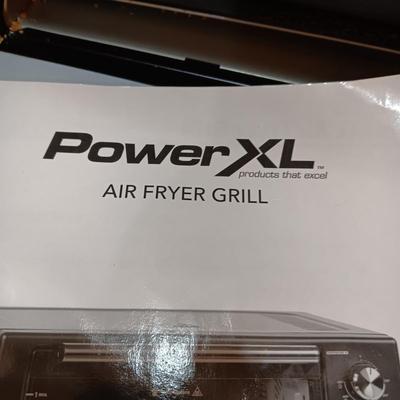 POWER XL AIR FRYER GRILL, WOODEN CUTTING BOARD AND FAUX PLANT