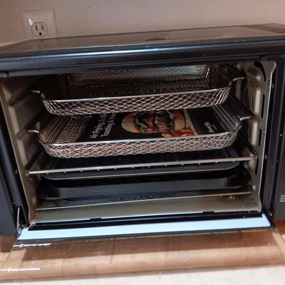 POWER XL AIR FRYER GRILL, WOODEN CUTTING BOARD AND FAUX PLANT