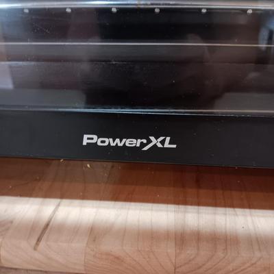POWER XL AIR FRYER GRILL, WOODEN CUTTING BOARD AND FAUX PLANT